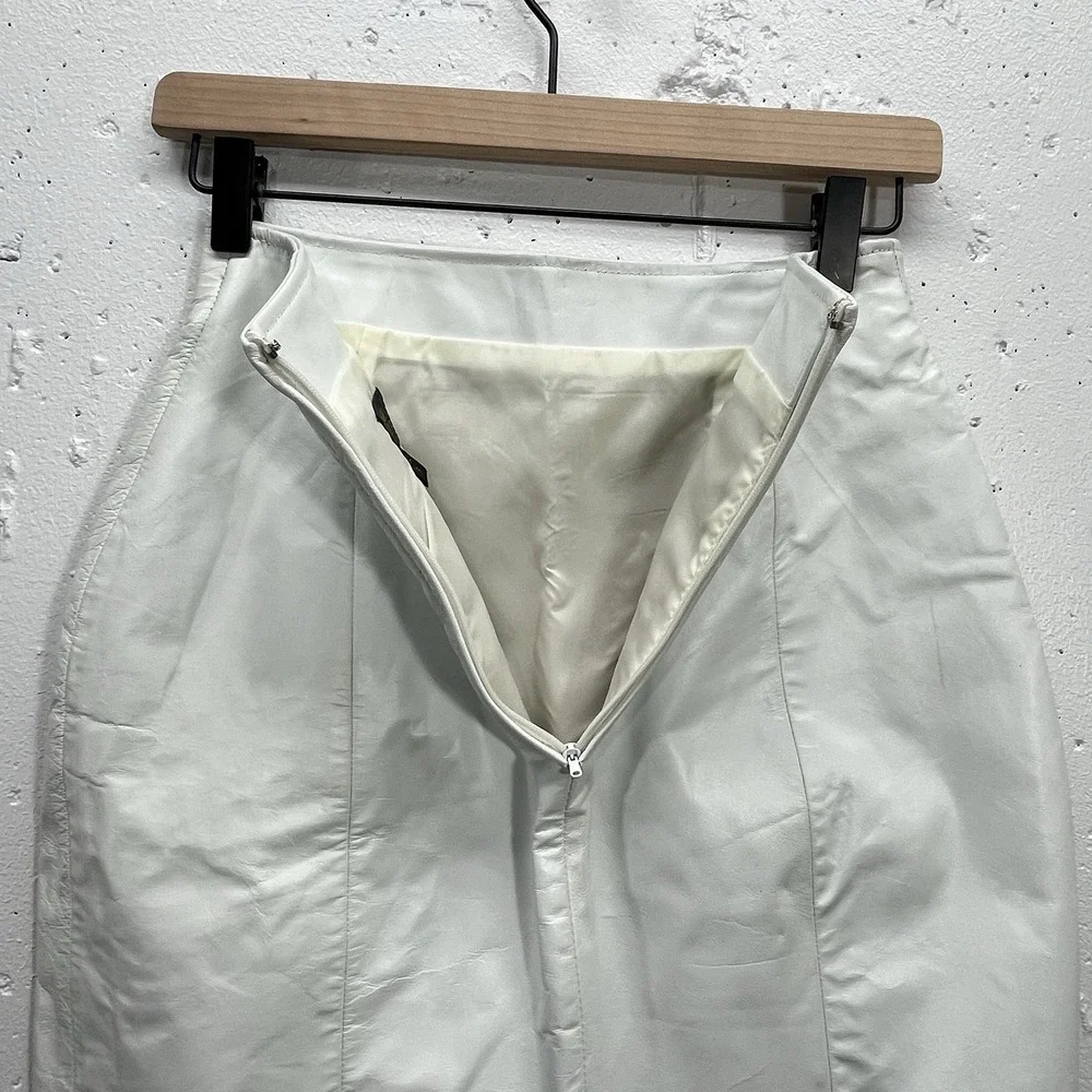 Byrnes‎ Baker Womens Size 8 White 100% Leather Pencil Skirt VTG